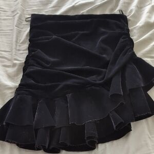 Zara Black Asymmetrical Velvet Skirt